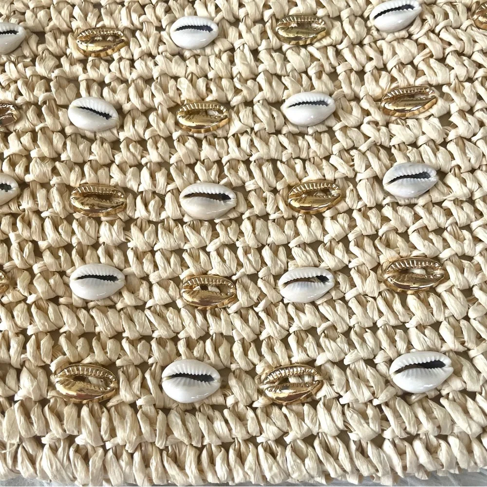 a new day Natural Straw Crochet Clutch with Shell Accents